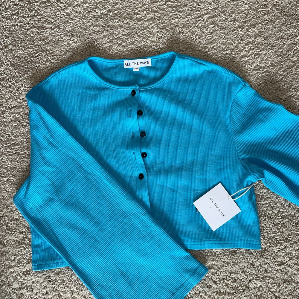 REVOLVE All The Ways Cropped Blue Waffle Knit Cardigan XS